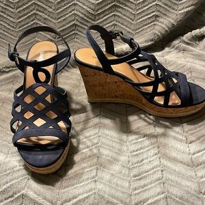 Navy Wedge Cork Sandals Very Good Condition Only Worn A Couple of Times